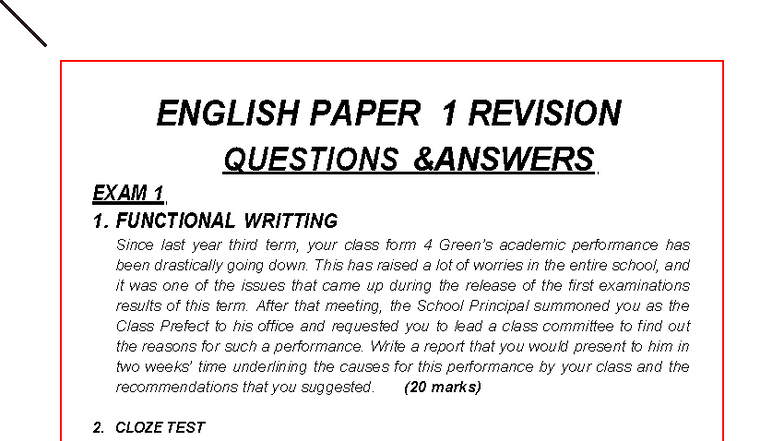 English Paper 1: Comprehensive Questions & Answers Guide - Studocu