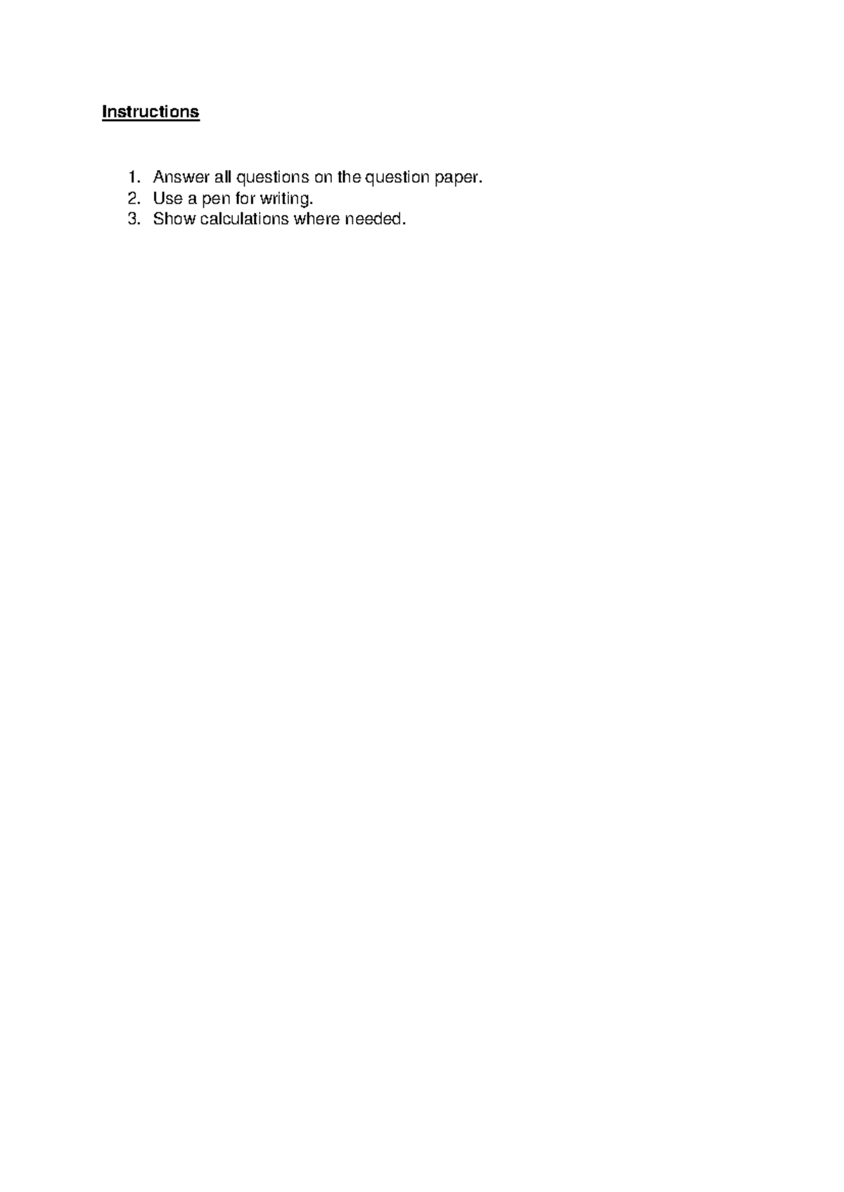 Maths - Test Instructions and Questions - Studocu