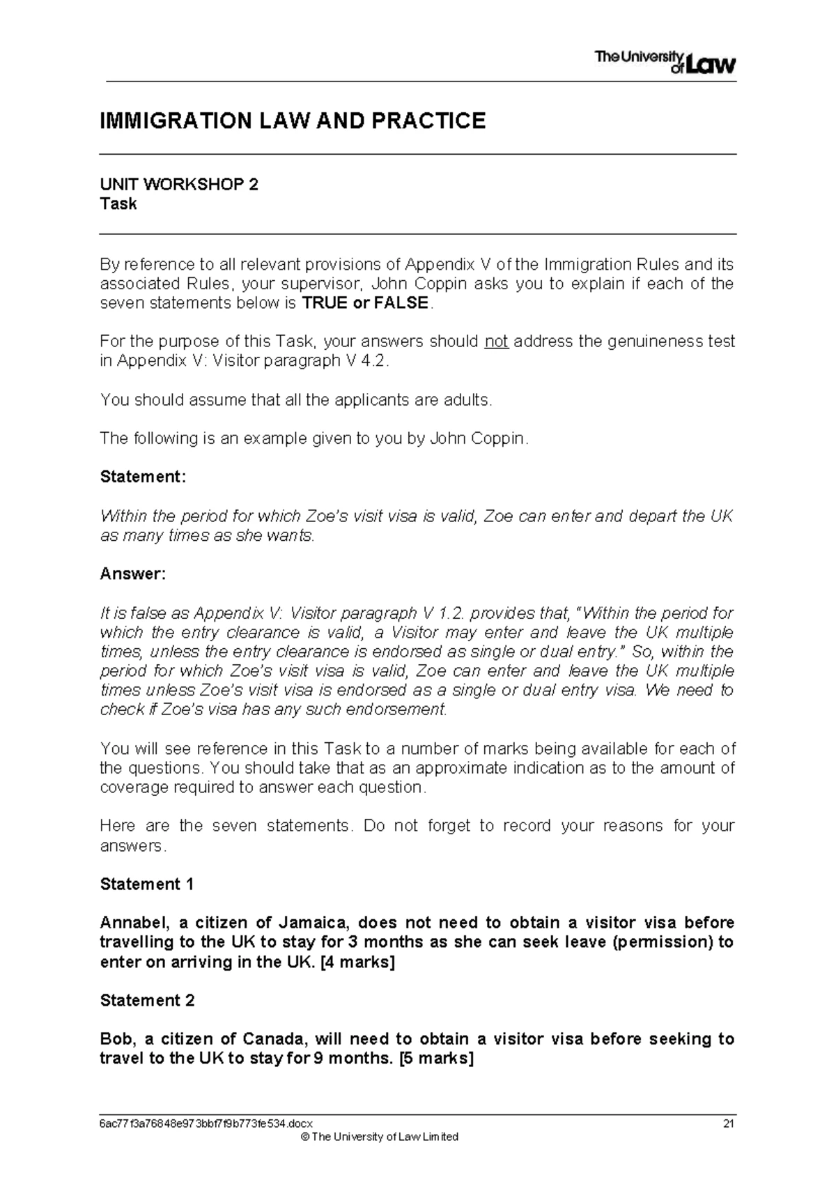 Immigration Law Workshop 3: Student Refusal of Entry Clearance
