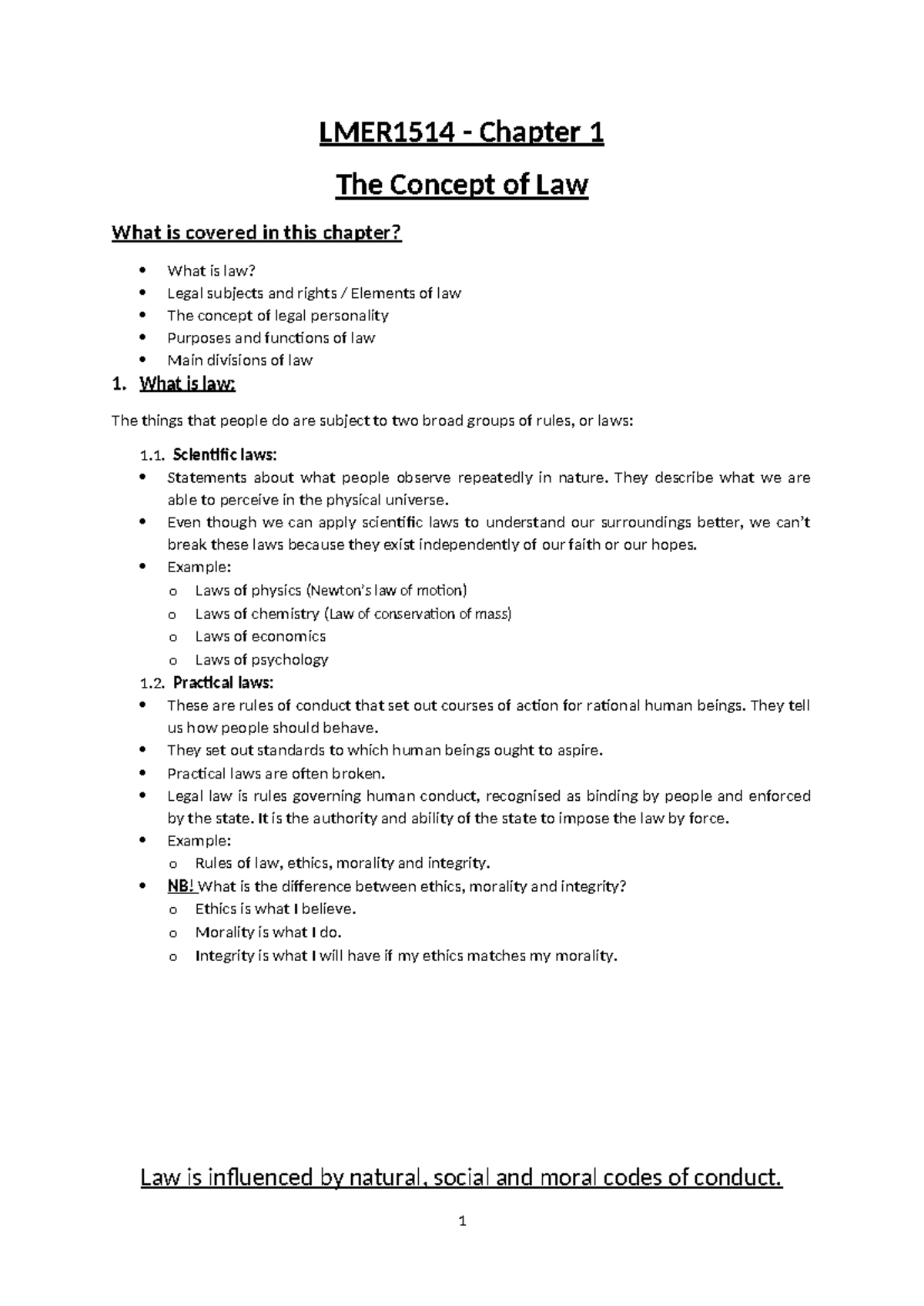 LMER1514 - Chapter 1 Summary: Understanding the Concept of Law - Studocu