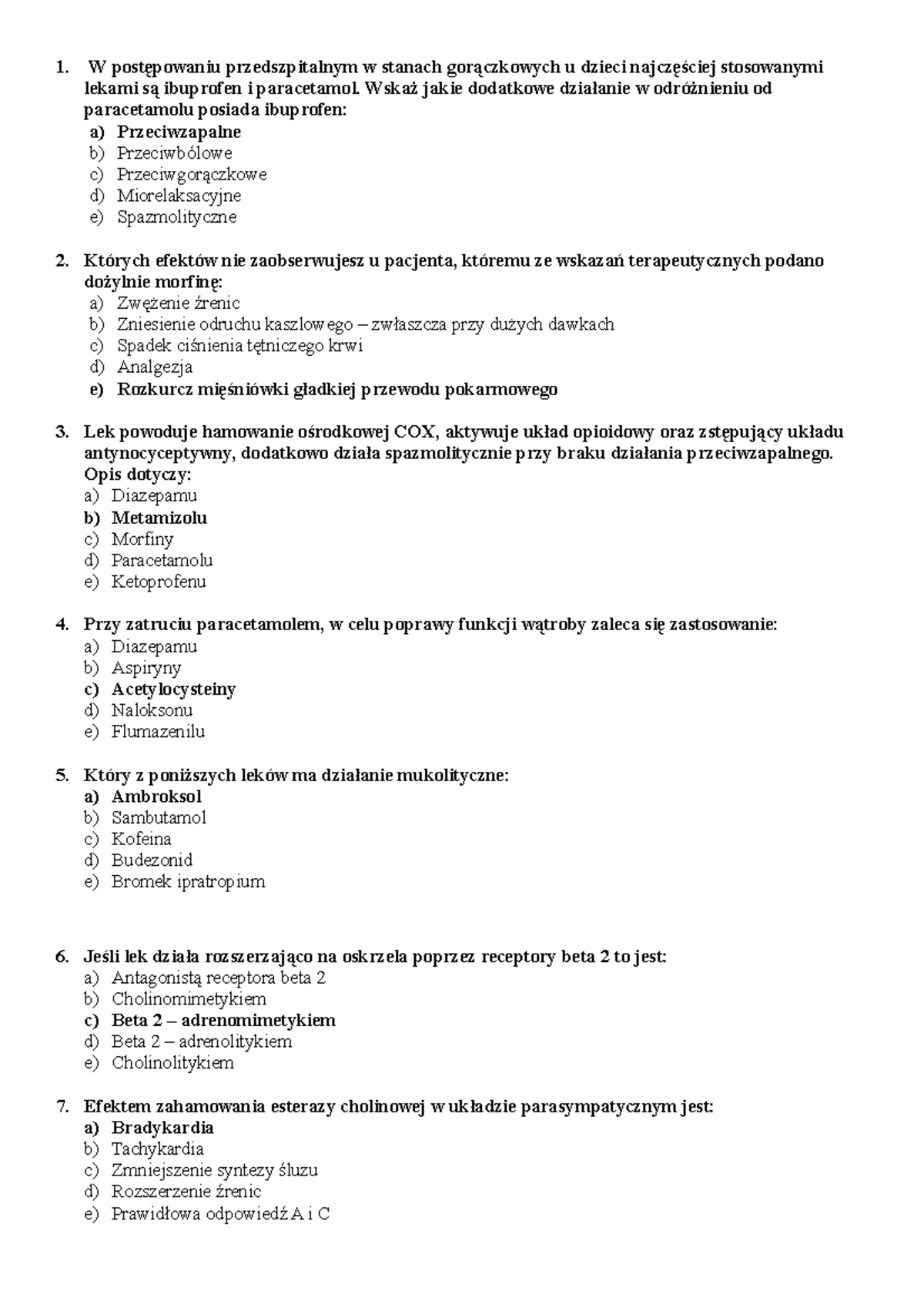 Test z Farmakologii - Przykładowe Pytania i Odpowiedzi (FAR123) - Studocu