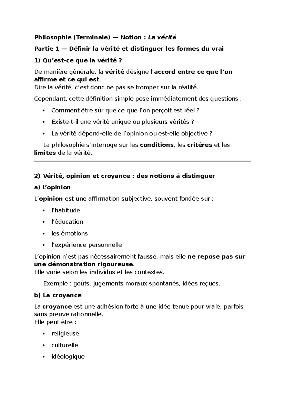 Philosophie (Terminale) - Notion de la Vérité : Définition et Critères ...