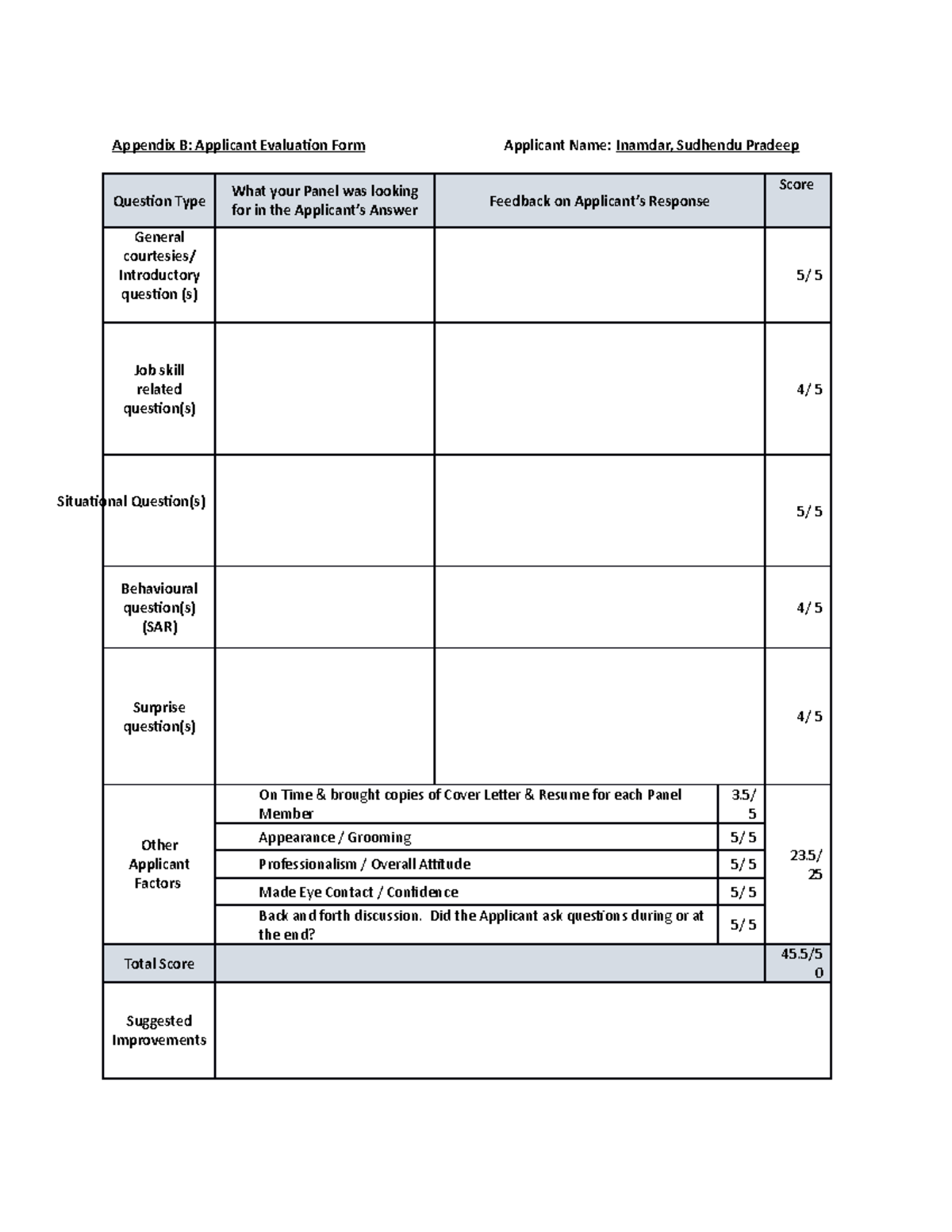 Applicant Evaluation Form: Assessment of Interview Responses - Studocu