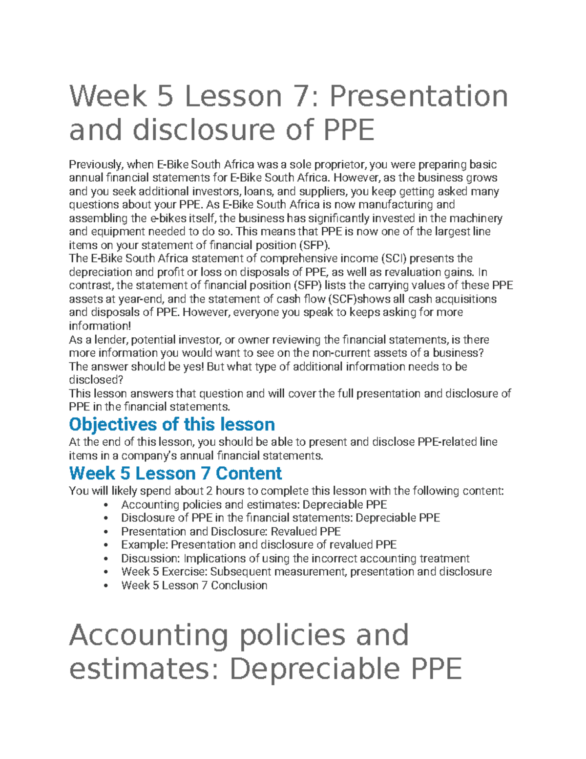 Week 5 Lesson 7: Presentation & Disclosure of PPE in Financial ...