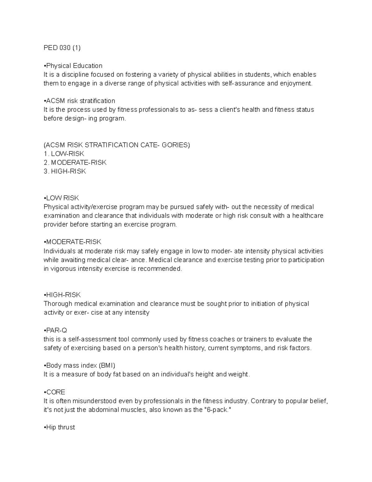 PED 030 - Comprehensive Reviewer for Physical Education Topics - Studocu