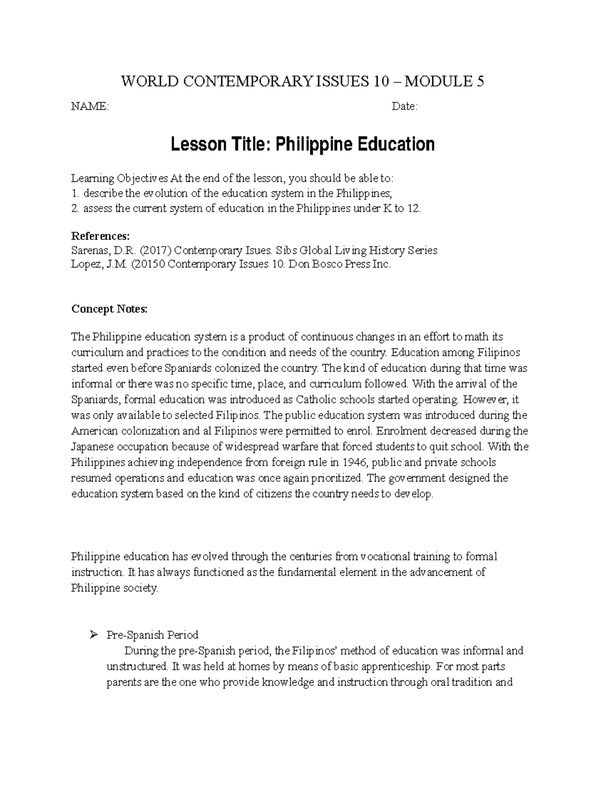 Module 10: Philippine Education System Evolution & Analysis - Studocu