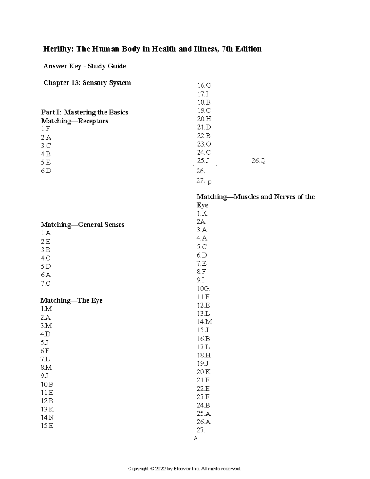 Chapter 13 Study Guide: Sensory System Answers (Herlihy) - Studocu