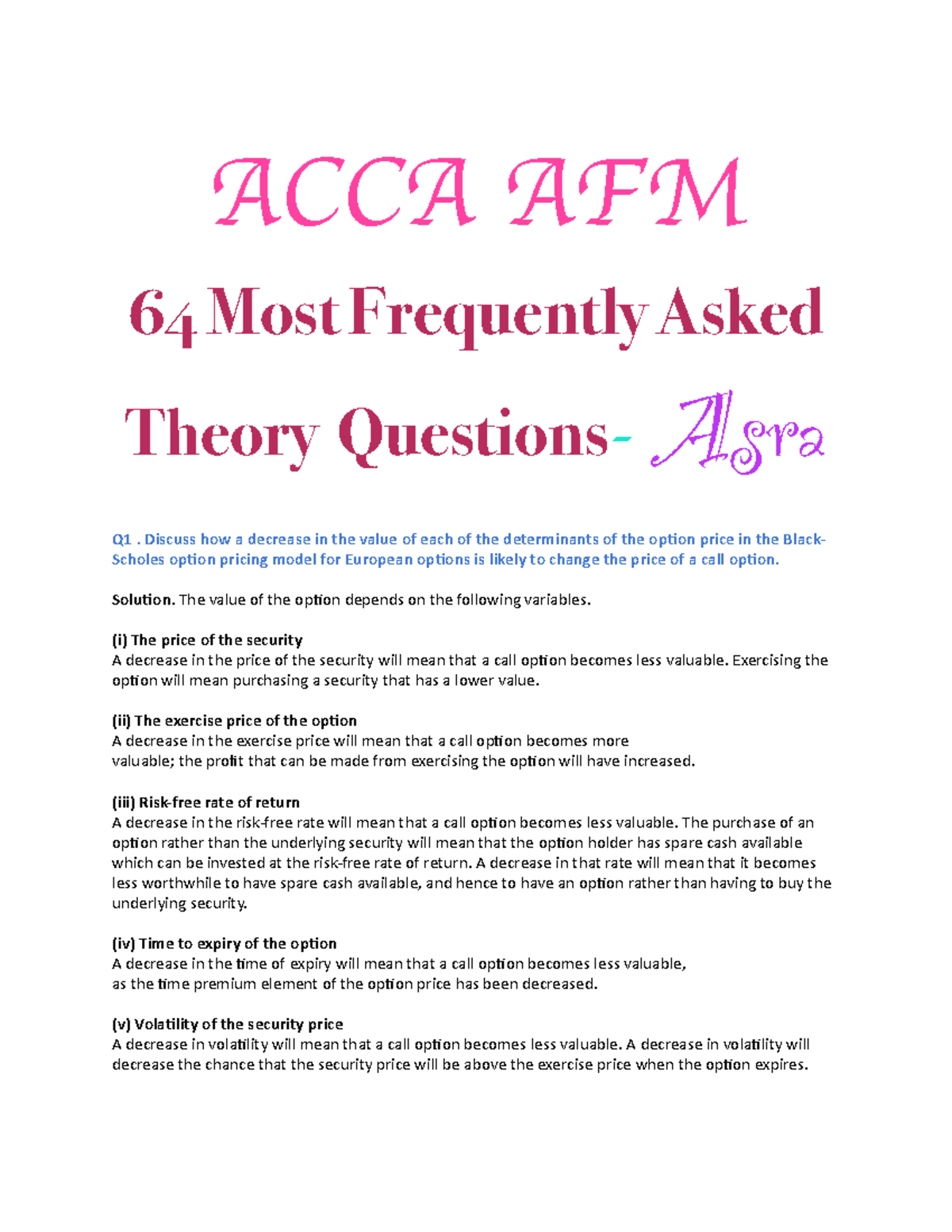 ACCA AFM Theory Questions & Answers: Key Insights and Solutions - Studocu
