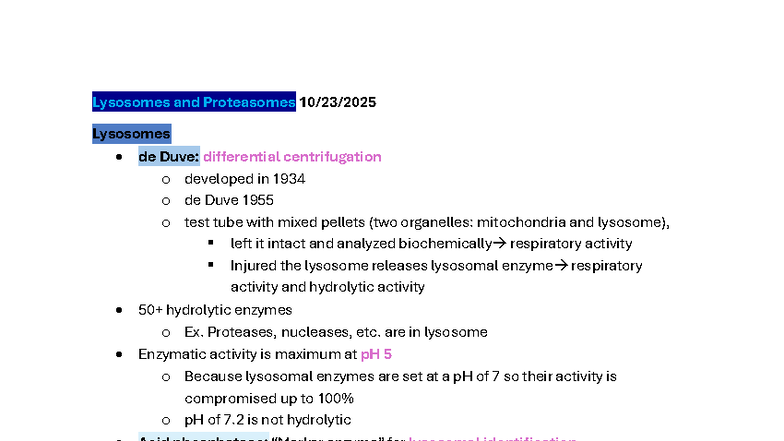 Cell Bio Exam 3 Notes: Lysosomes, Proteasomes, and Mitochondria - Studocu