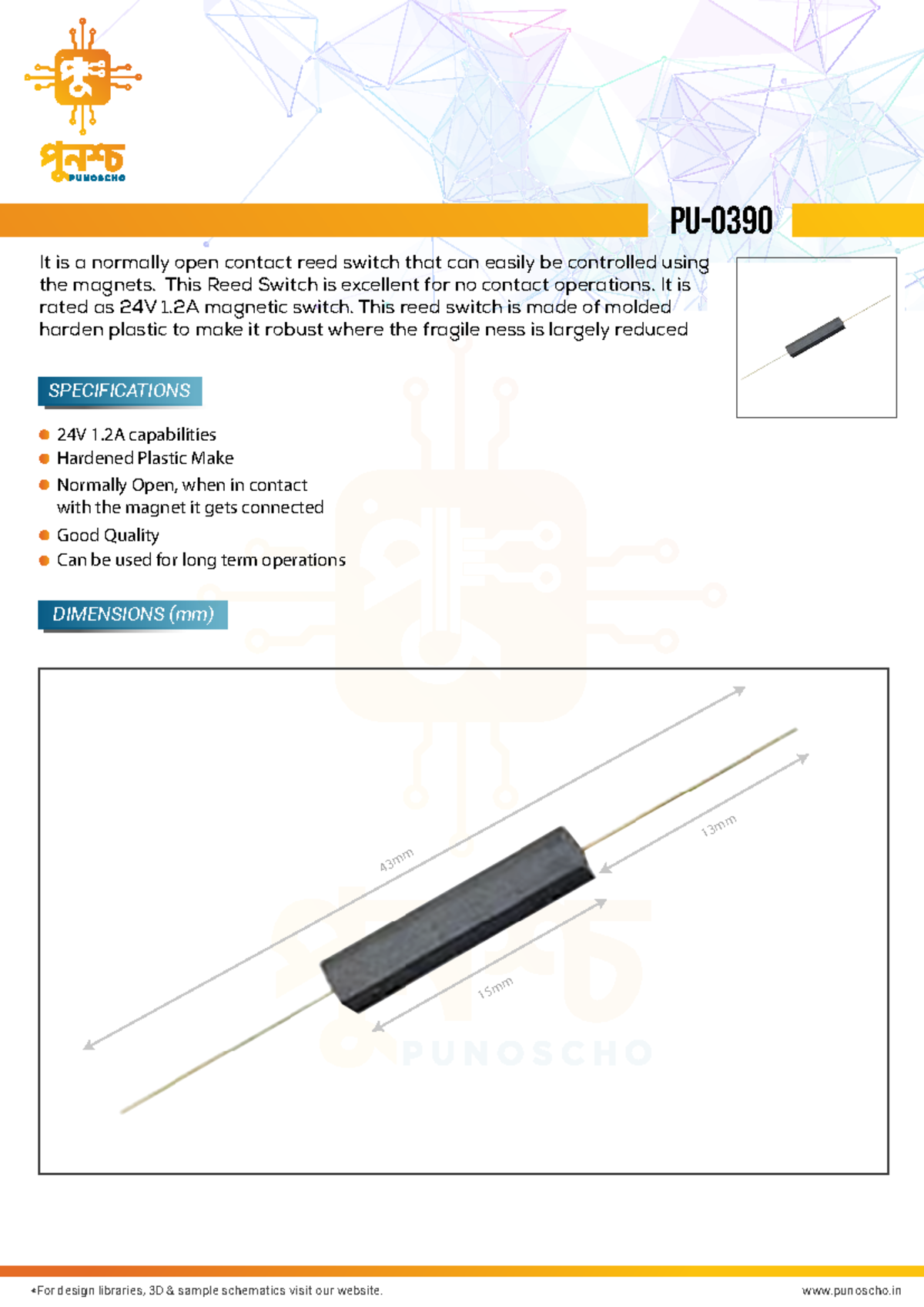 Magnetic Reed Switch Enclosed Datasheet - PU- SPECIFICATIONS *For ...