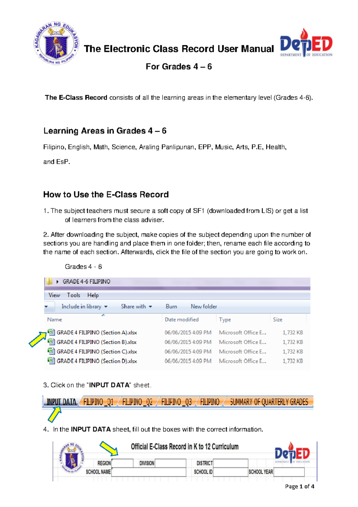E-Class Record User Manual for Grades 4-6: Using and Managing Data ...
