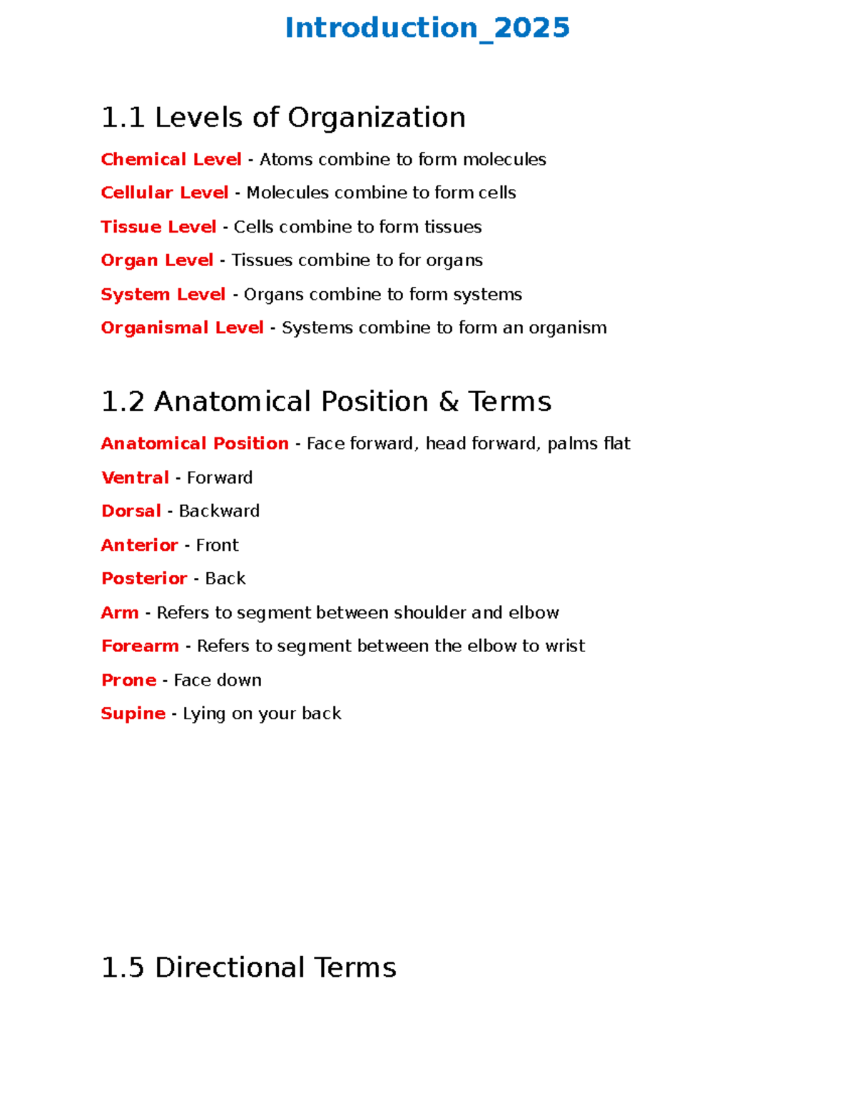 Anatomical Concepts & Tissue Overview for Anatomy Course 2025 - Studocu