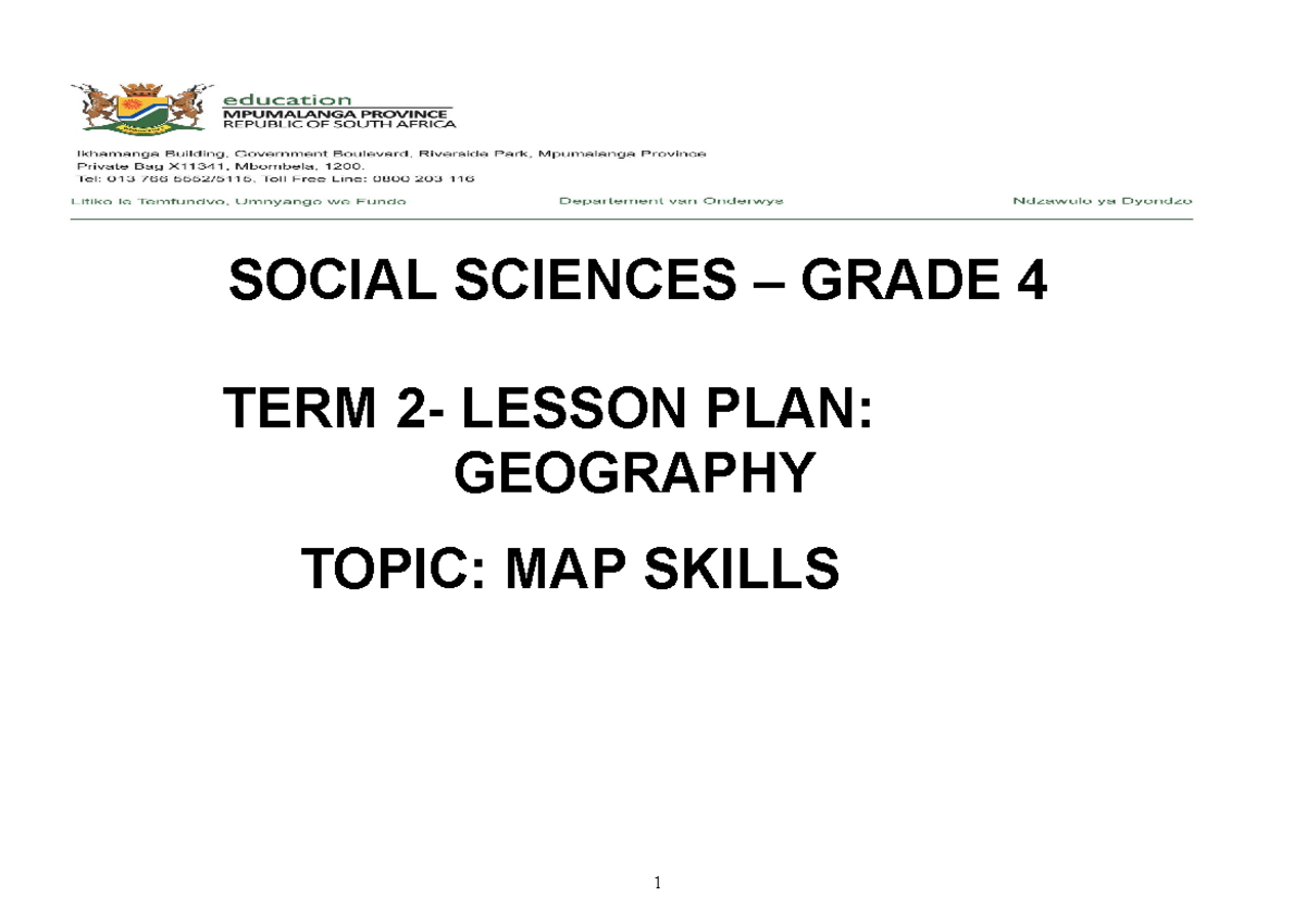 TERM 2 - GRADE 4 SOCIAL SCIENCES GEOGRAPHY LESSON PLANS: MAP SKILLS ...