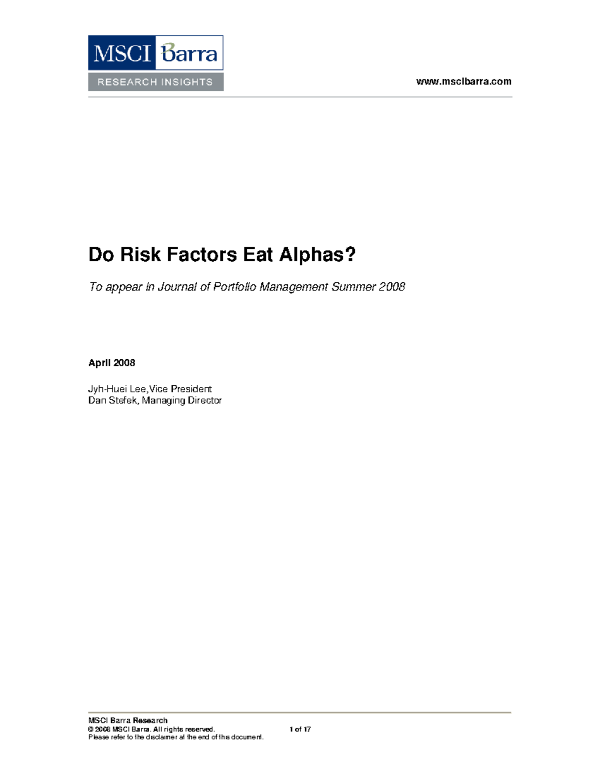 Do Risk Factors Eat Alphas? An Analysis of Portfolio Optimization - Studocu