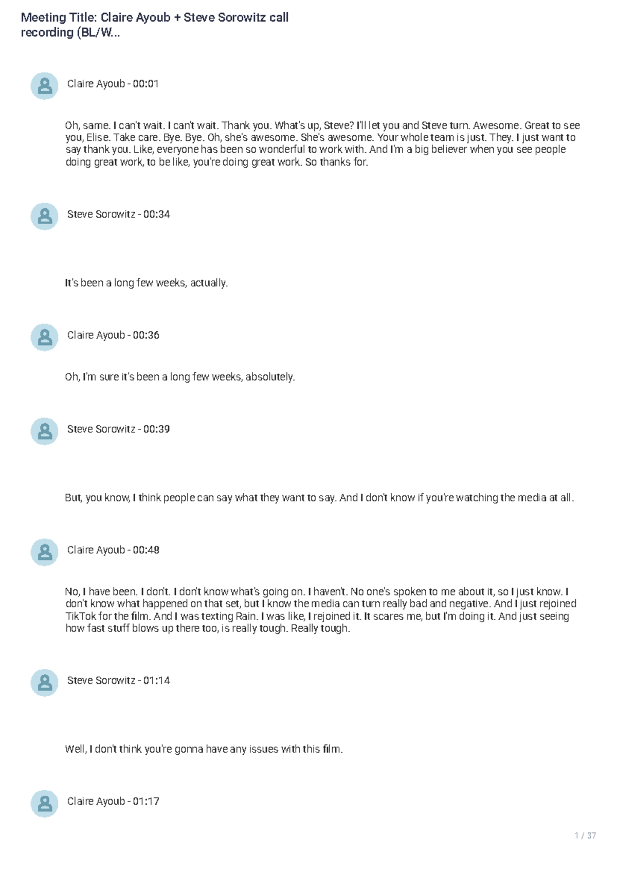 Meeting Transcript: Claire Ayoub & Steve Sorowitz Discussion - Studocu