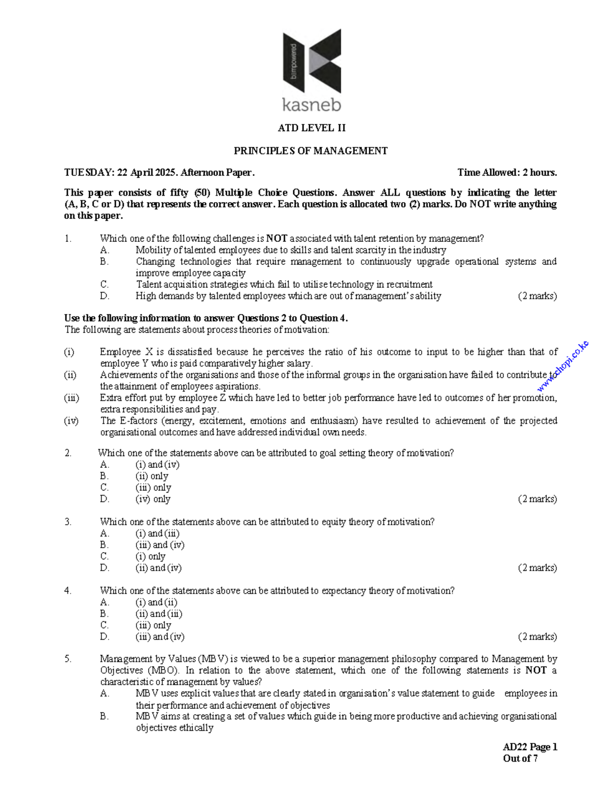 ATD LEVEL II PRINCIPLES OF MANAGEMENT FINAL EXAM: 22 April 2025 - Studocu
