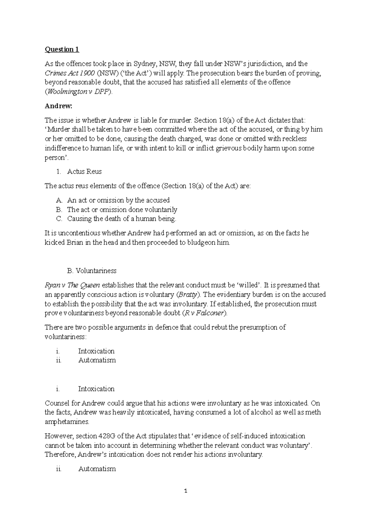 2023 Sample Answer 1: Legal Analysis of Murder and Theft Cases - Studocu