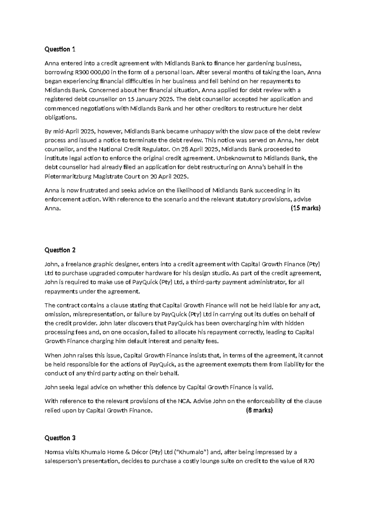 2025 NCA Case Studies: Credit Agreements & Consumer Rights - Studocu