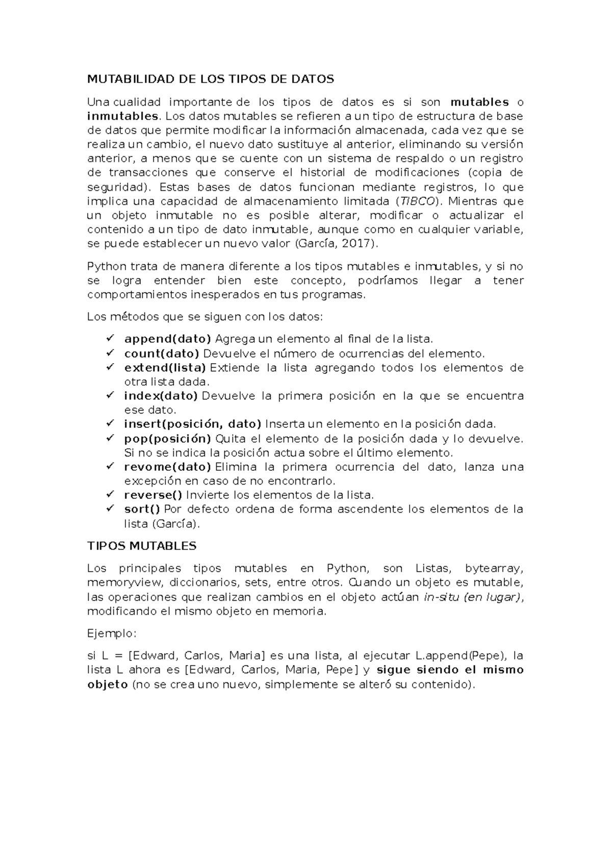 Mutabilidad de los Tipos de Datos en Python: Análisis y Ejemplos - Studocu