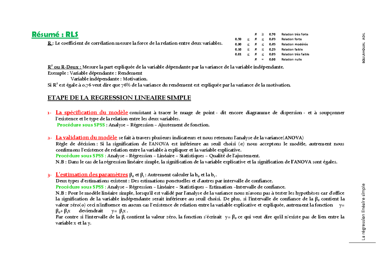 1RLS - Cours sur la Régression Linéaire Simple et Coefficient de ...