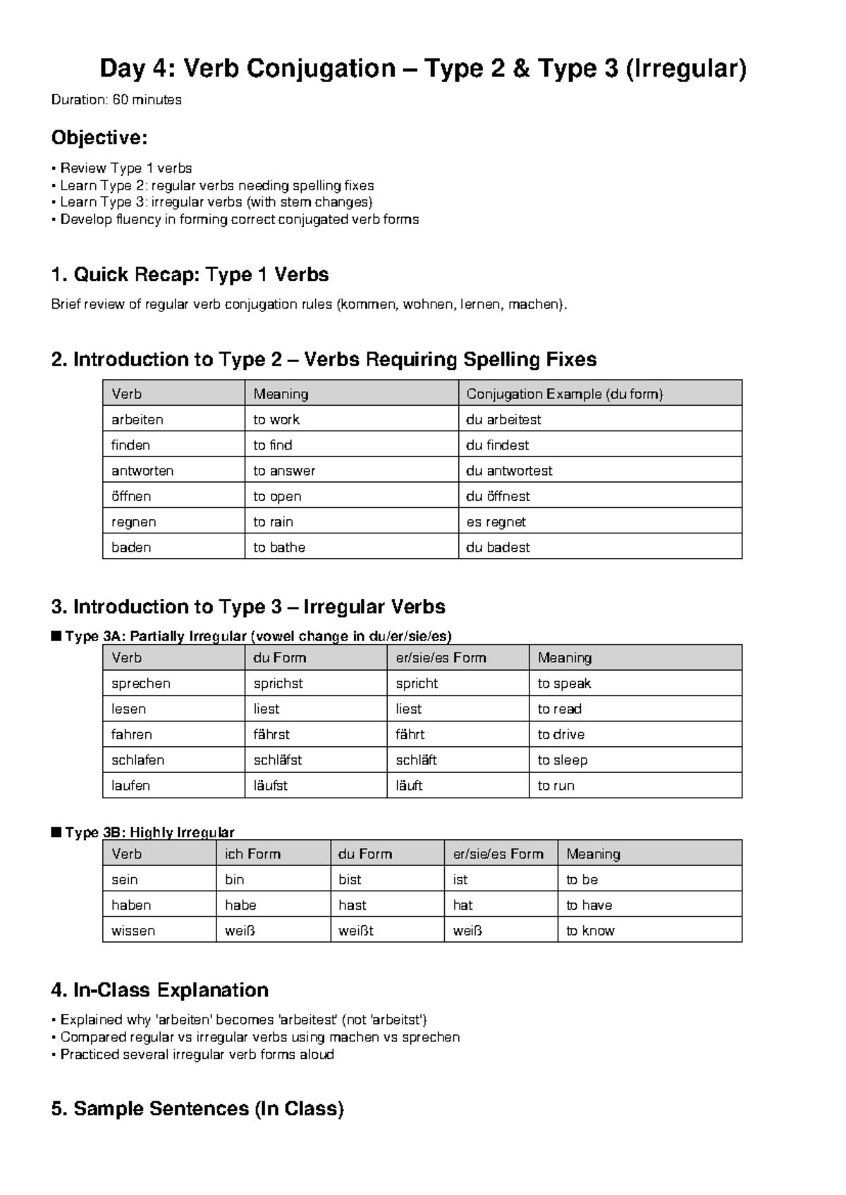 Day 4: German Verb Conjugation Types 2 & 3 (Irregular) - Studocu
