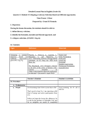 Script - Detailed Lesson Plan - Detailed Lesson Plan in English II I ...