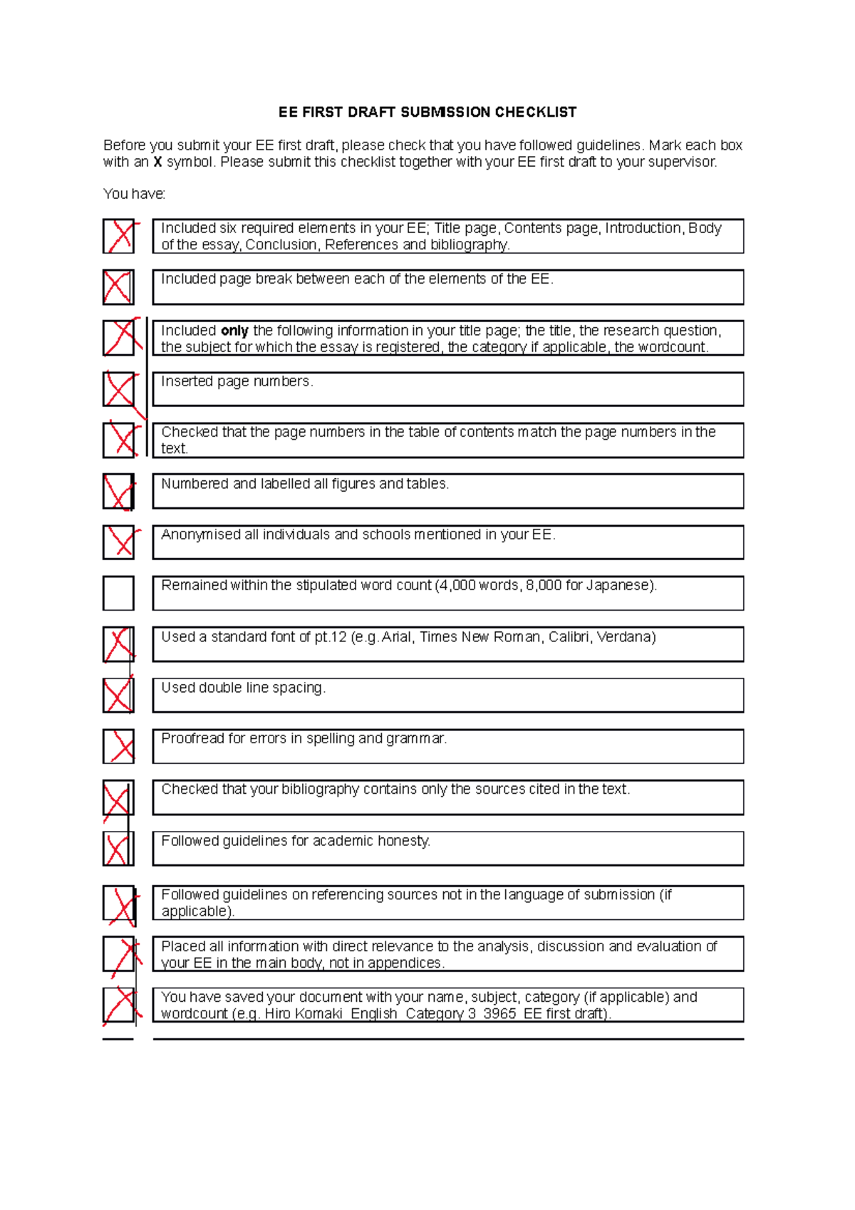 EE First Draft Submission Checklist for Extended Essay (EE) - Studocu