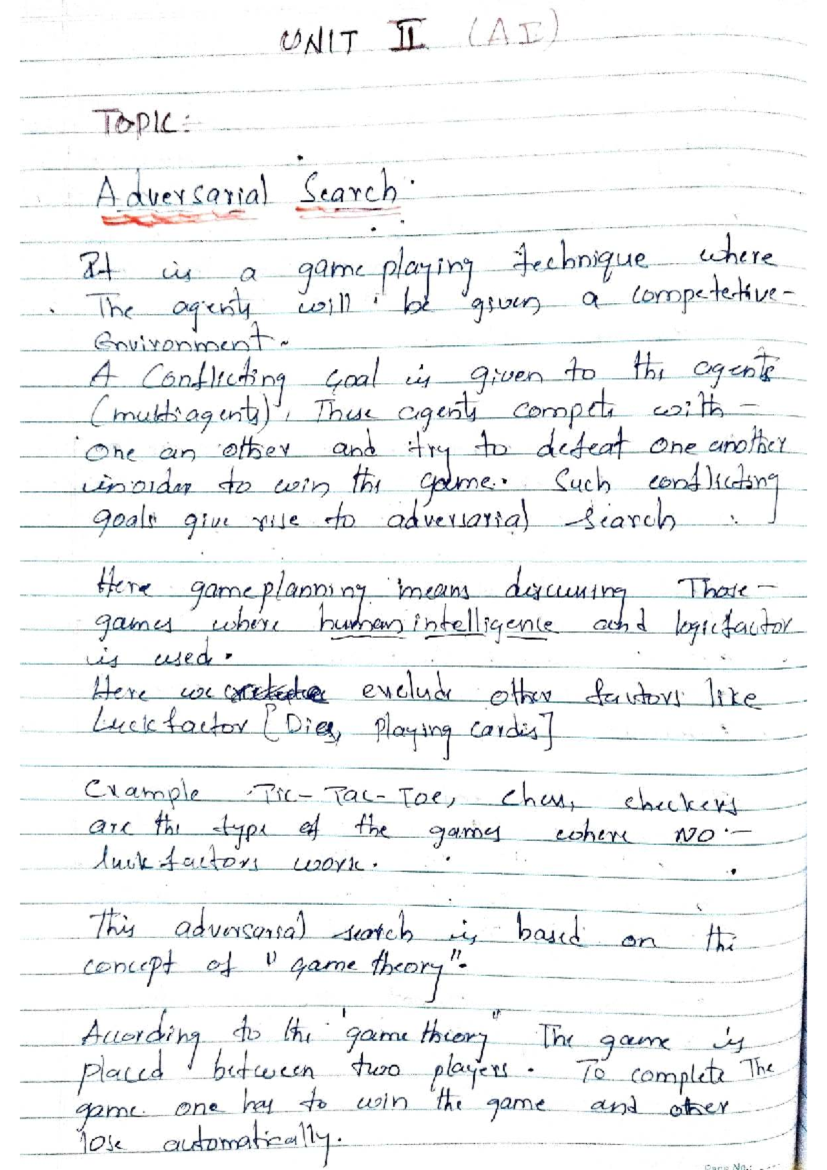 UNIT II (AI) Notes: Adversarial Search and Game Theory Techniques - Studocu