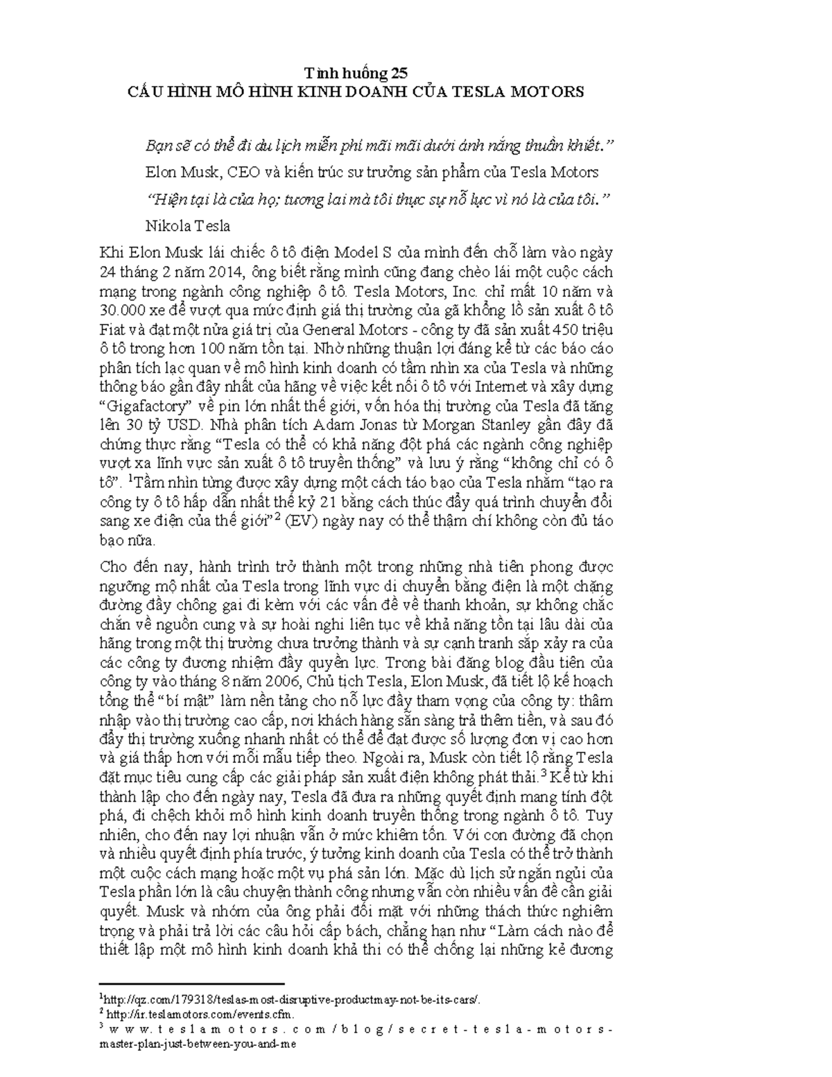 Case Study 25: Mô Hình Kinh Doanh Của Tesla Motors - Studocu
