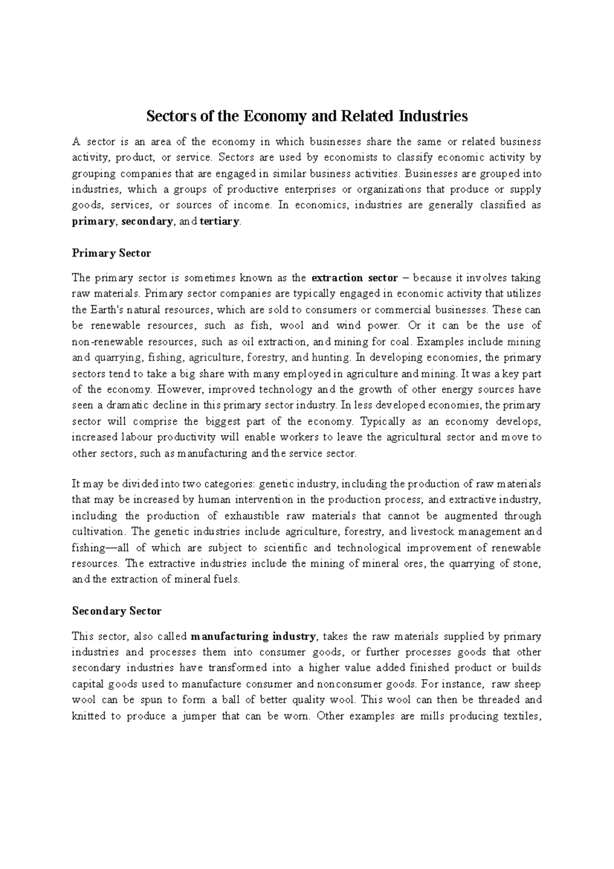 Sectors of the Economy & Related Industries: Part 1 Overview - Studocu