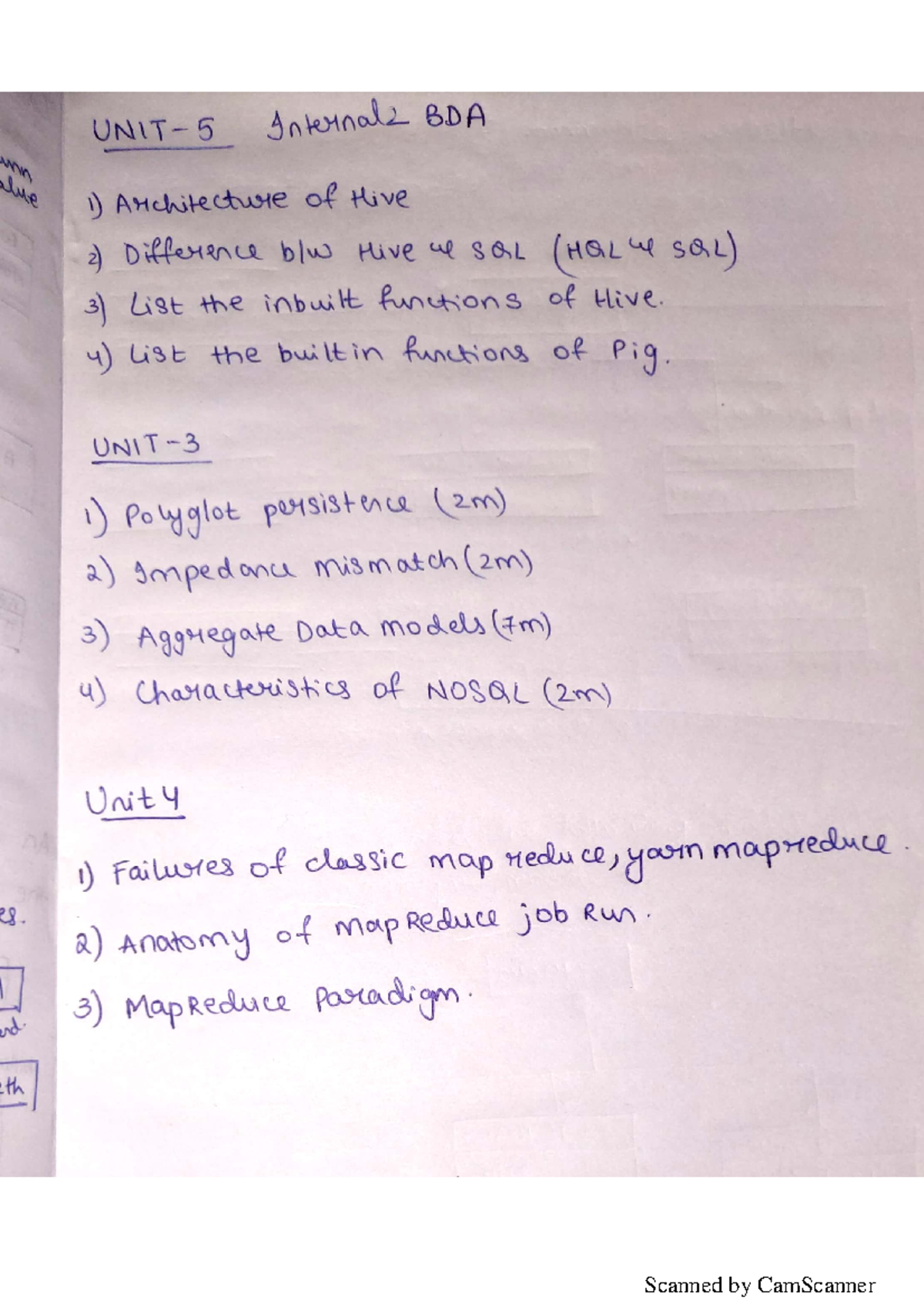 BDA Internal 2 - HHSHS Study Materials and Notes - Studocu