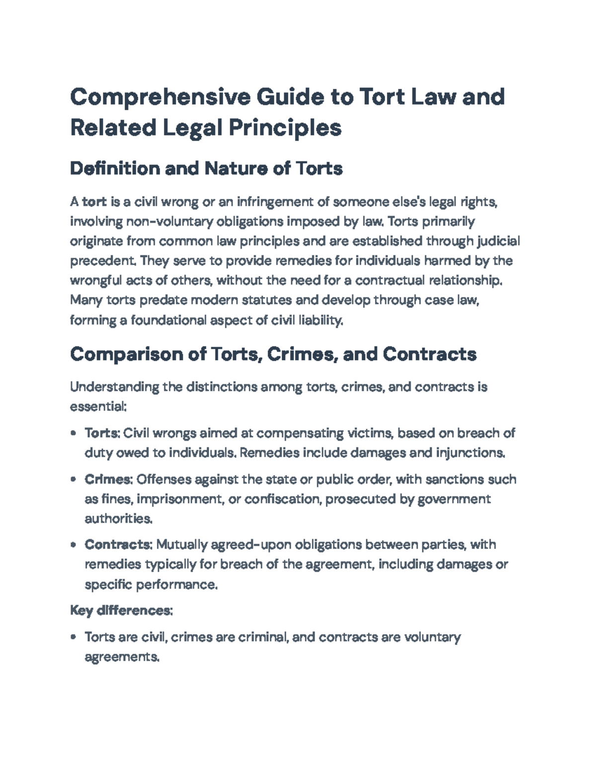 Comprehensive Overview of Tort Law Principles and Applications (LAW 101 ...