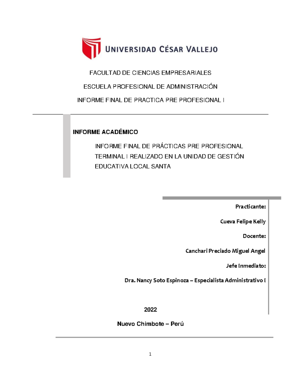 Informe Final de Prácticas Pre Profesionales - Terminal I - Studocu