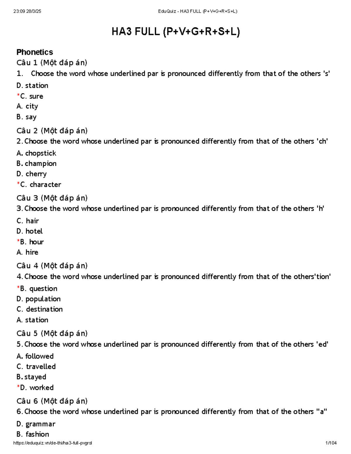 23:09 EduQuiz HA3 FULL - Phonetics Pronunciation Questions - Studocu