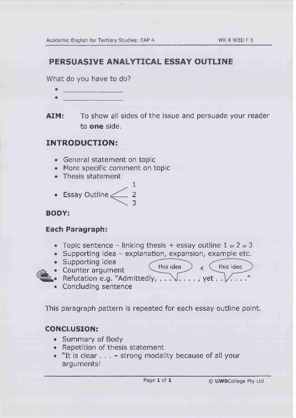Essay structure - English For Academic Purpose 5 - Studocu