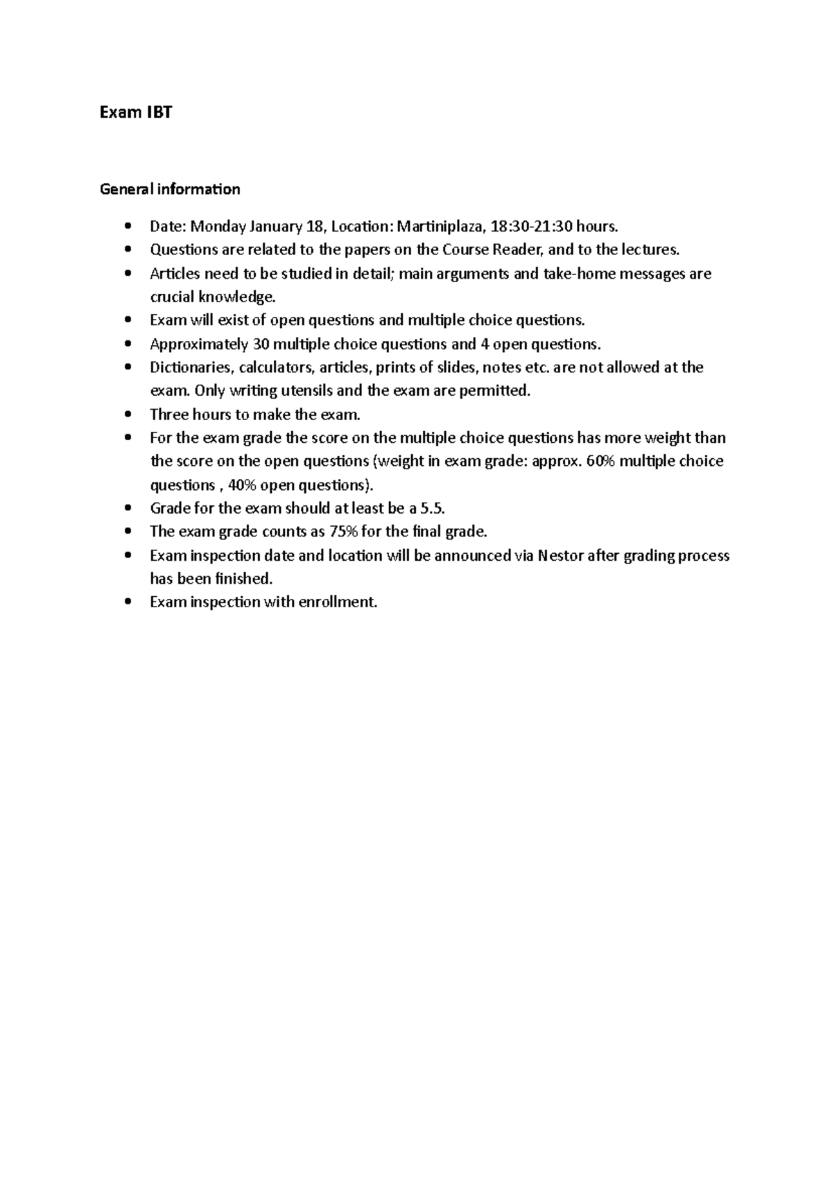 IBT Exam Example Questions: Open & Multiple Choice Format - Studeersnel