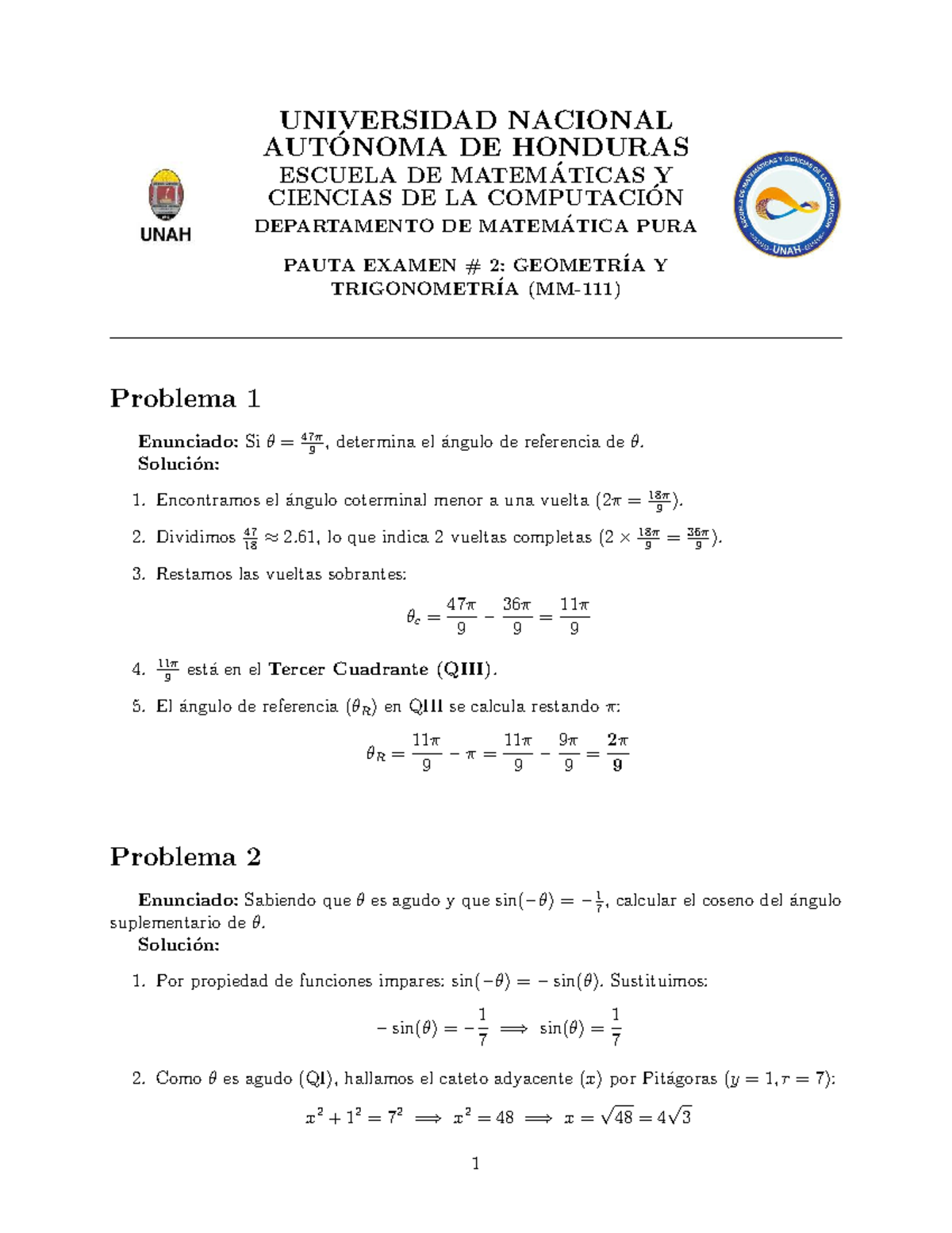 Pauta MM11 2 I PAC 2026 - Examen 2: Problemas de Trigonometría - Document Preview