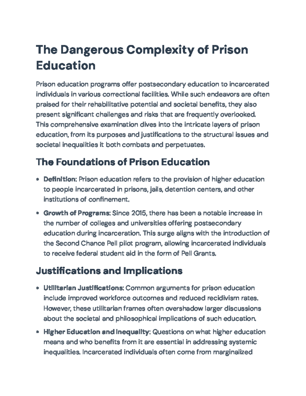 The Dangerous Complexity of Prison Education: Challenges and ...