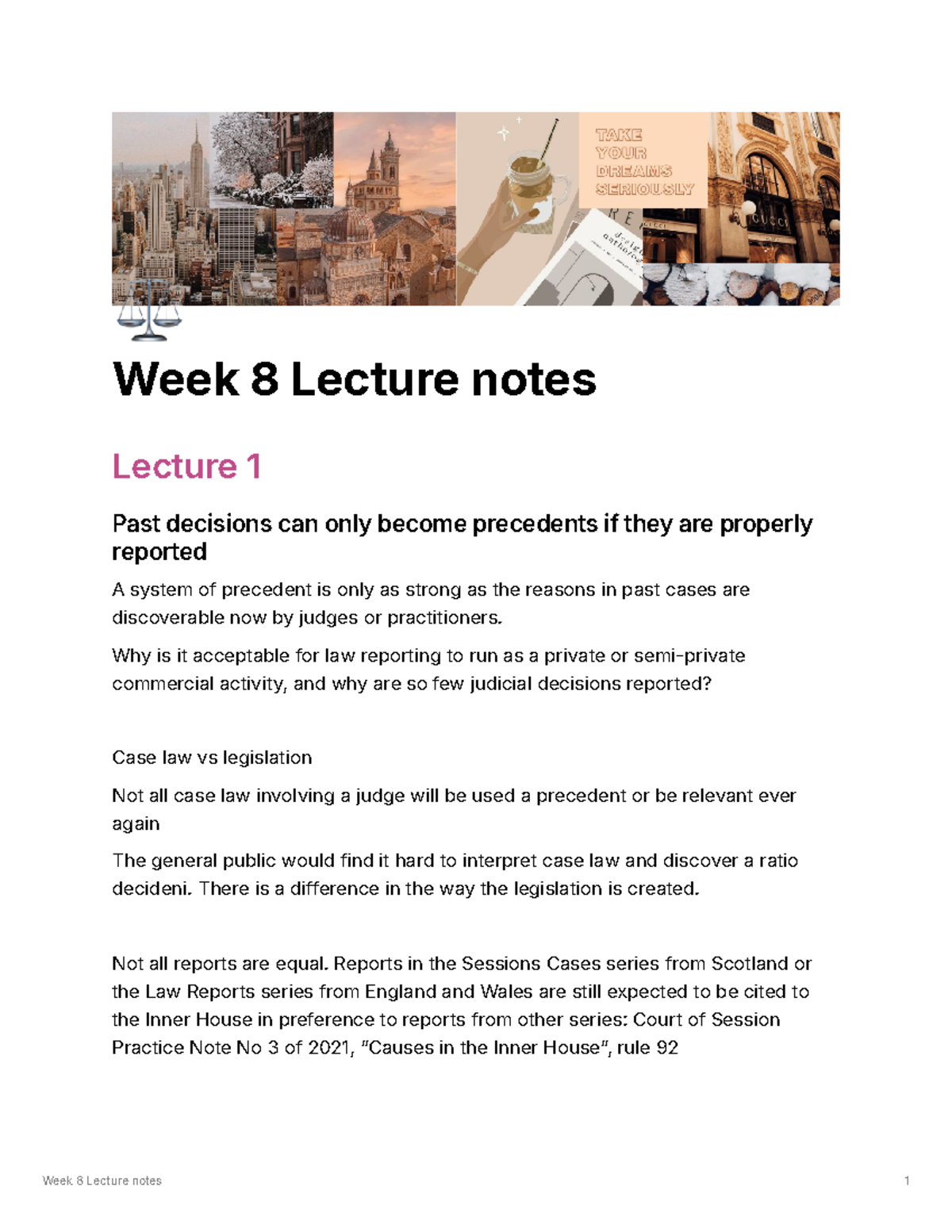 SLS Week 8 Lecture Notes: Understanding Precedents and Judicial ...