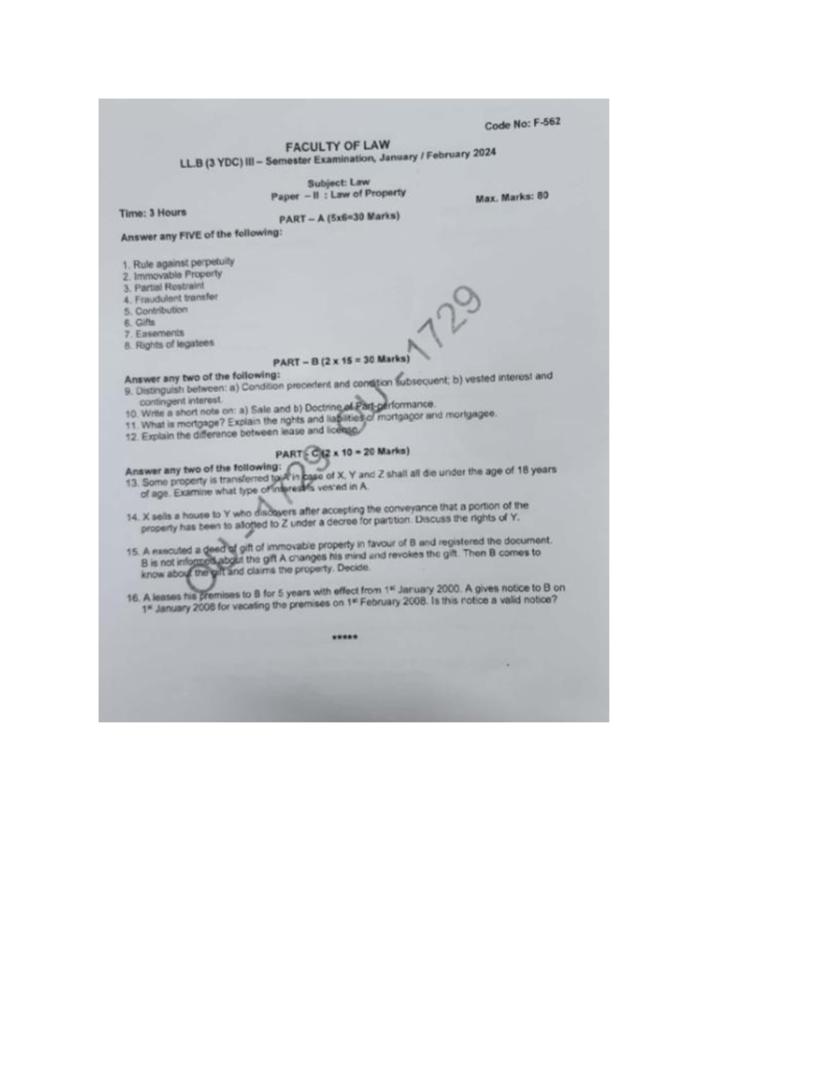 III Sem II LLB (3 YDC) Law of Property Previous Exam Papers - Studocu