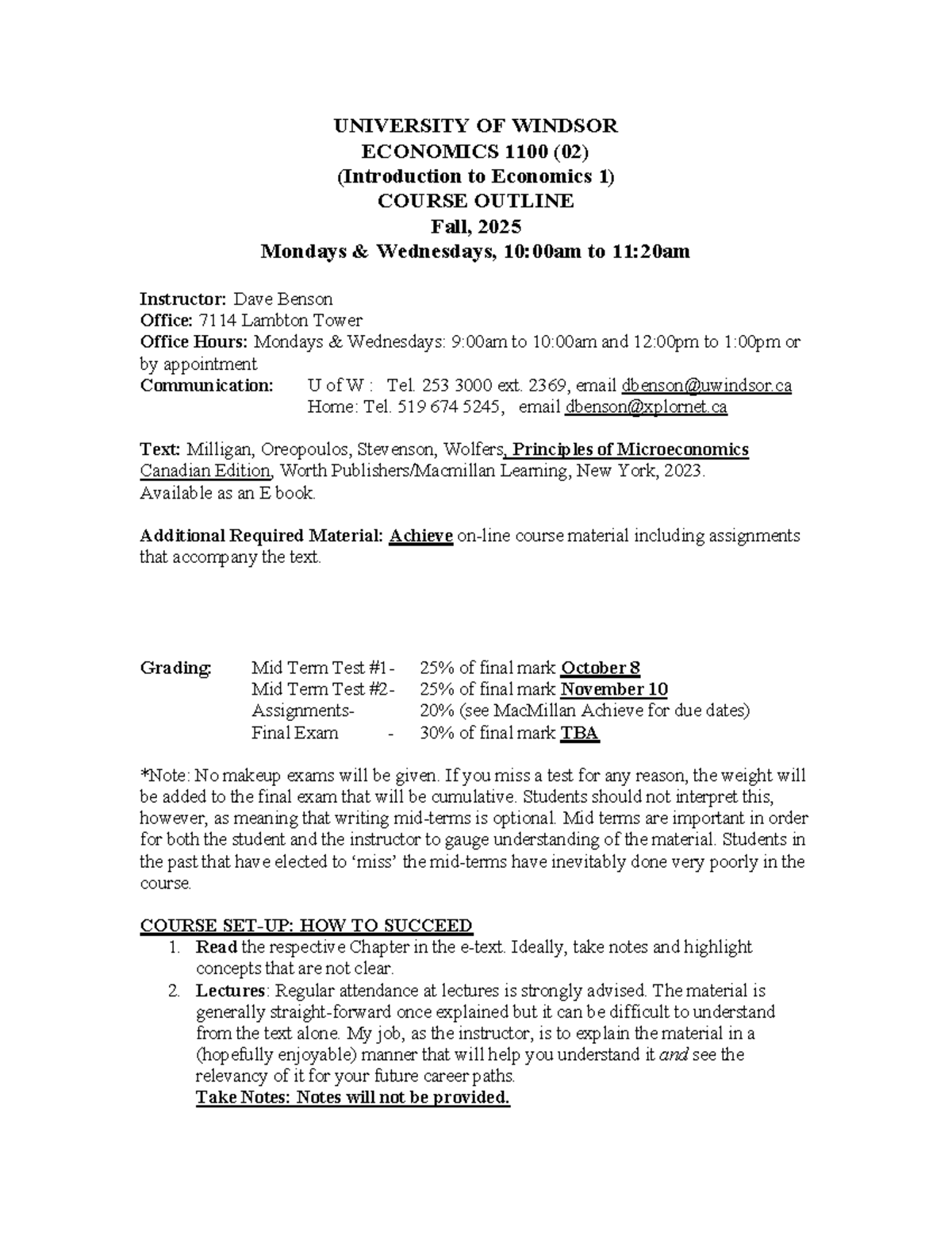 ECO 1100 (02) Course Outline: Introduction to Economics 1 - Fall 2025 ...