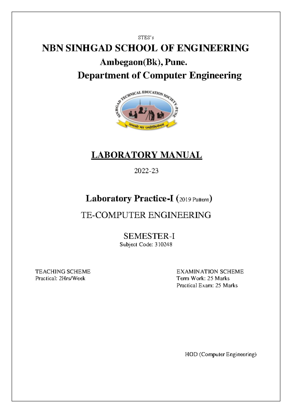 Laboratory Practice-I Manual for TE Computer Engineering (310248) - Studocu