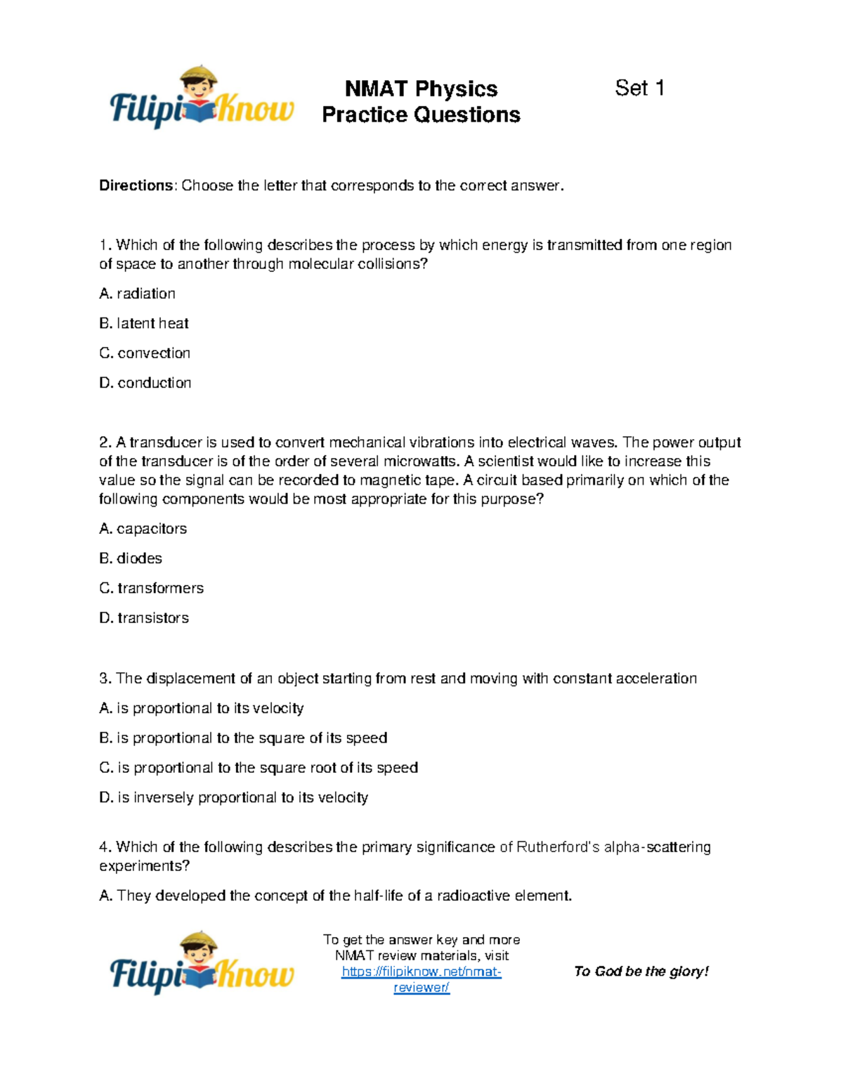 NMAT Physics Practice Questions Set 1: Comprehensive Review - Studocu