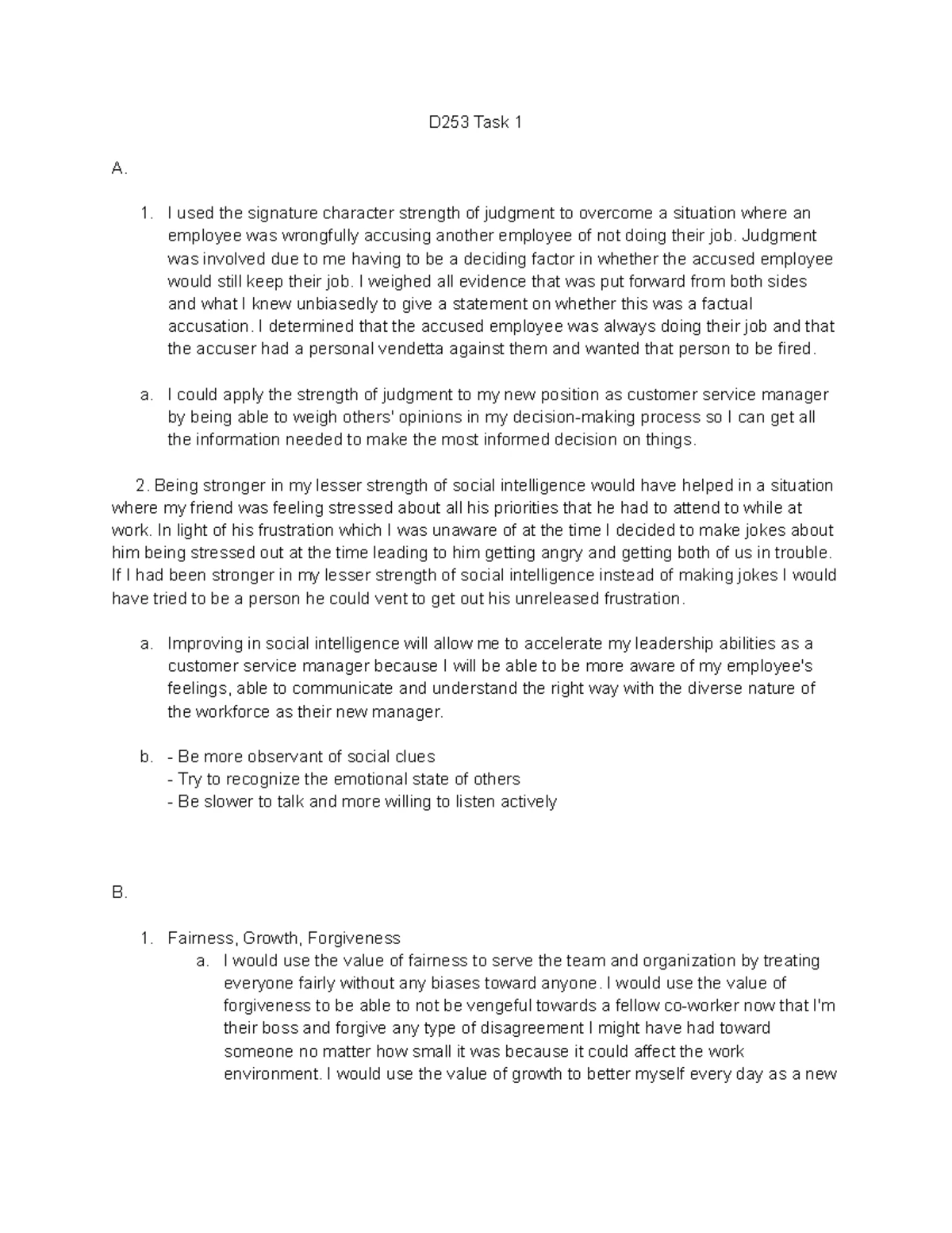 D082 Task 2 - Personal & Core Values Analysis with Alignments - Studocu