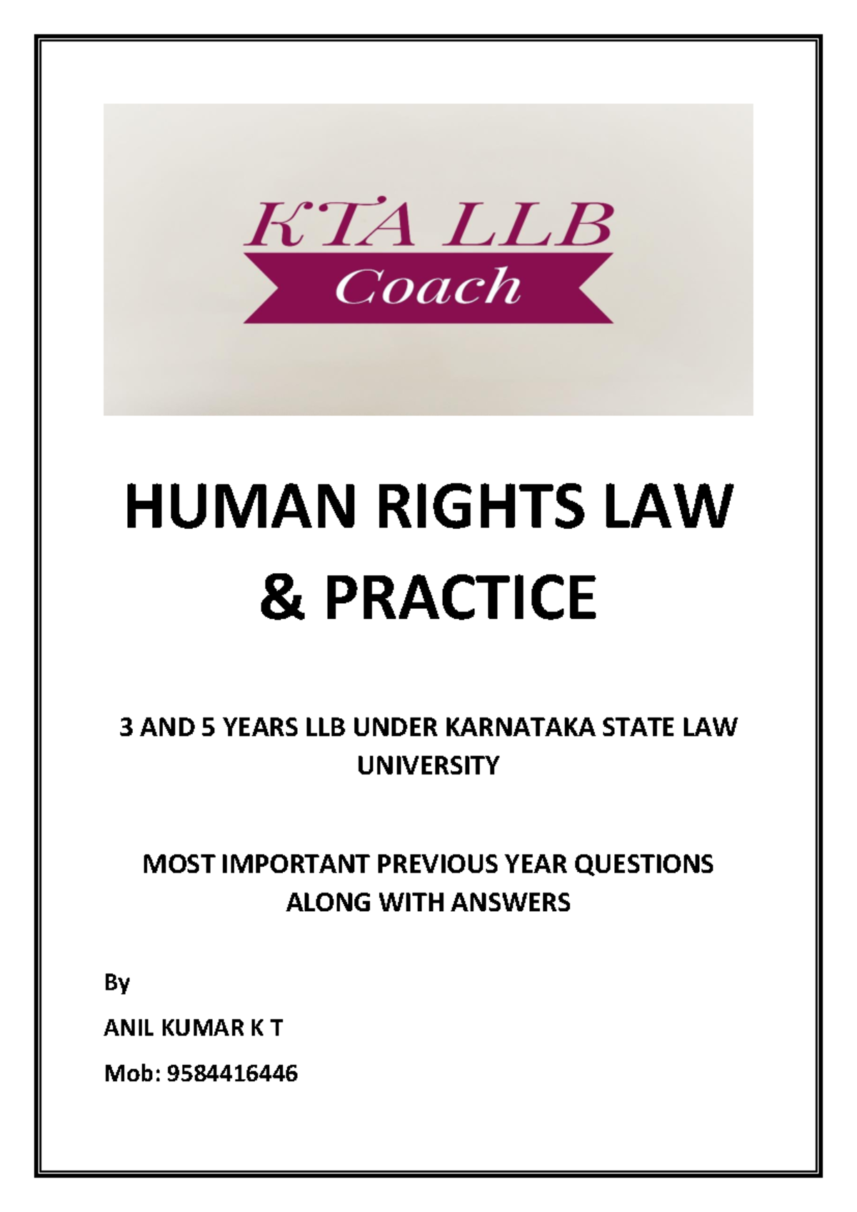 Human Rights Law Notes KSLU Grand Final: Key Previous Year Q&A - Studocu