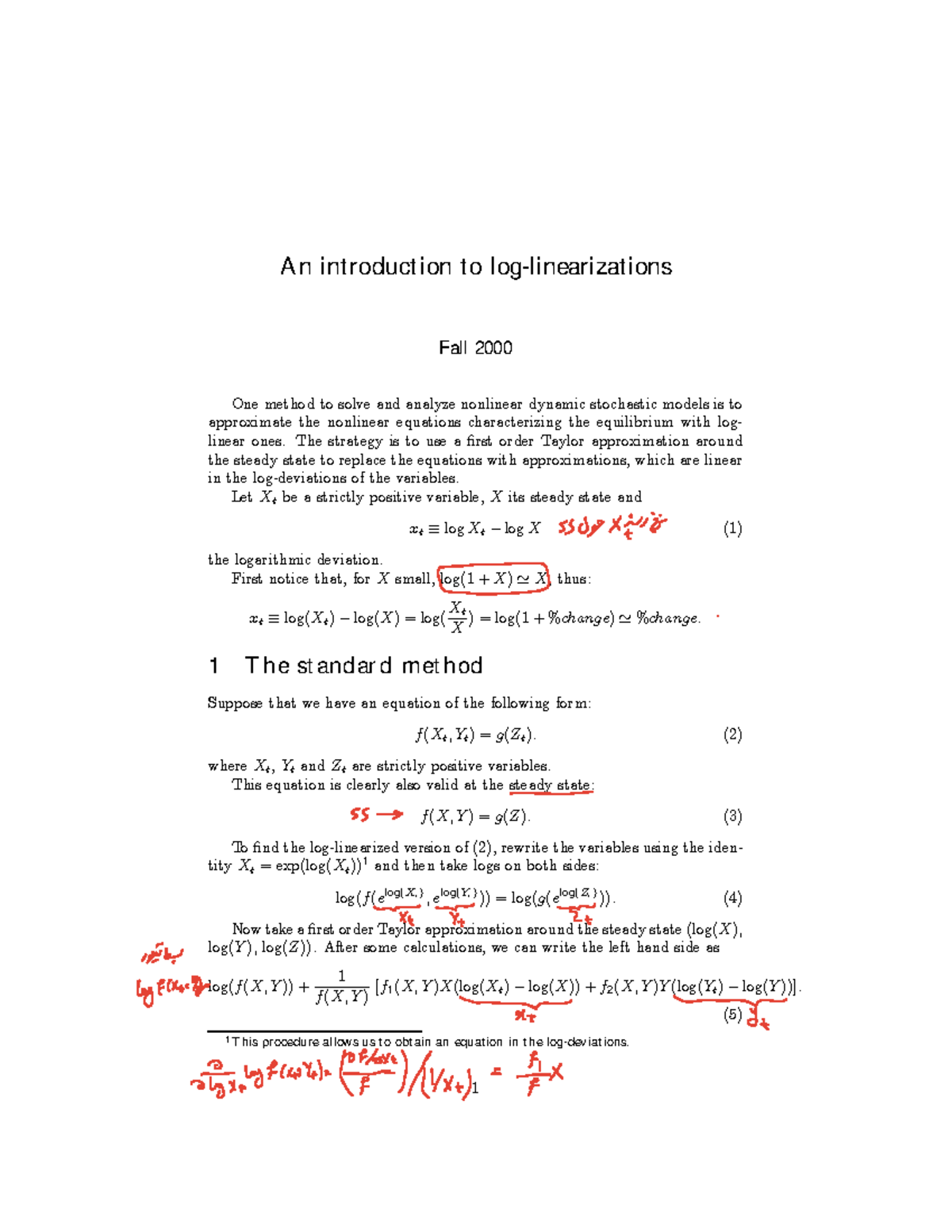 Loglinearization Notes for Nonlinear Dynamic Models (ECO 101) - Studocu