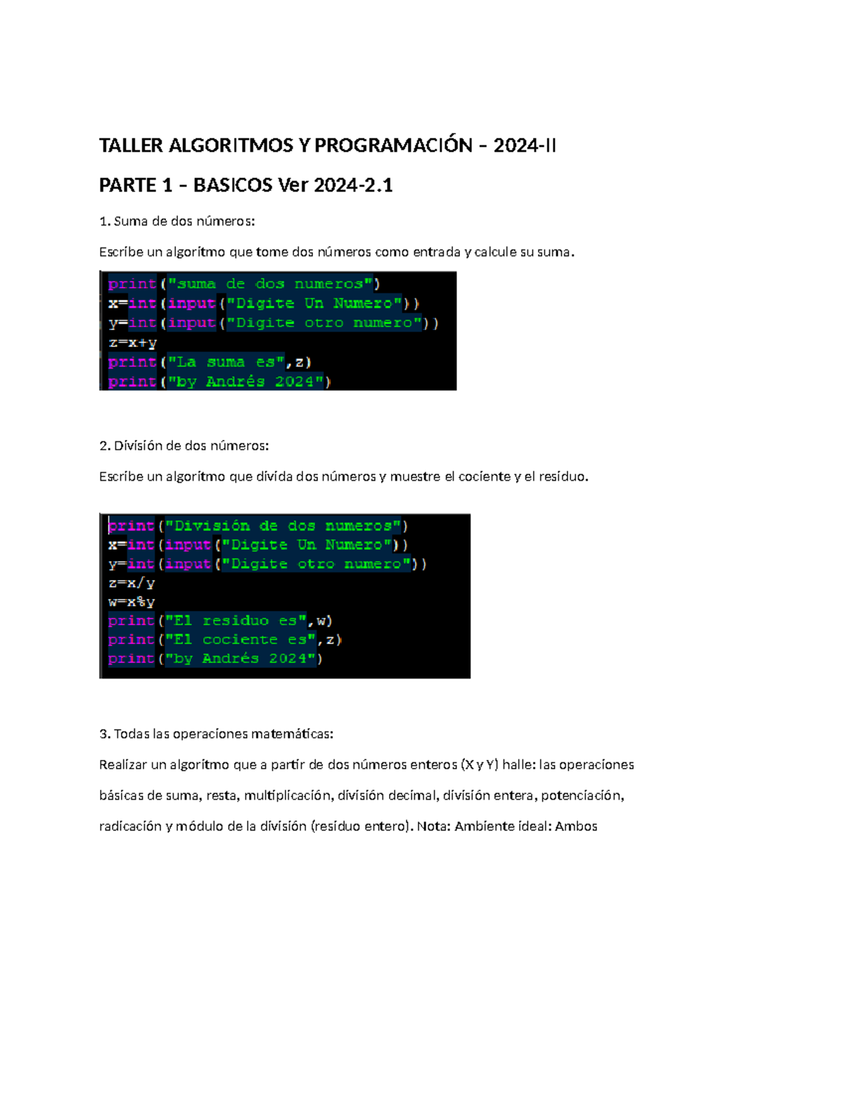 Taller Algoritmos Y Programación - TALLER ALGORITMOS Y PROGRAMACIÓN ...