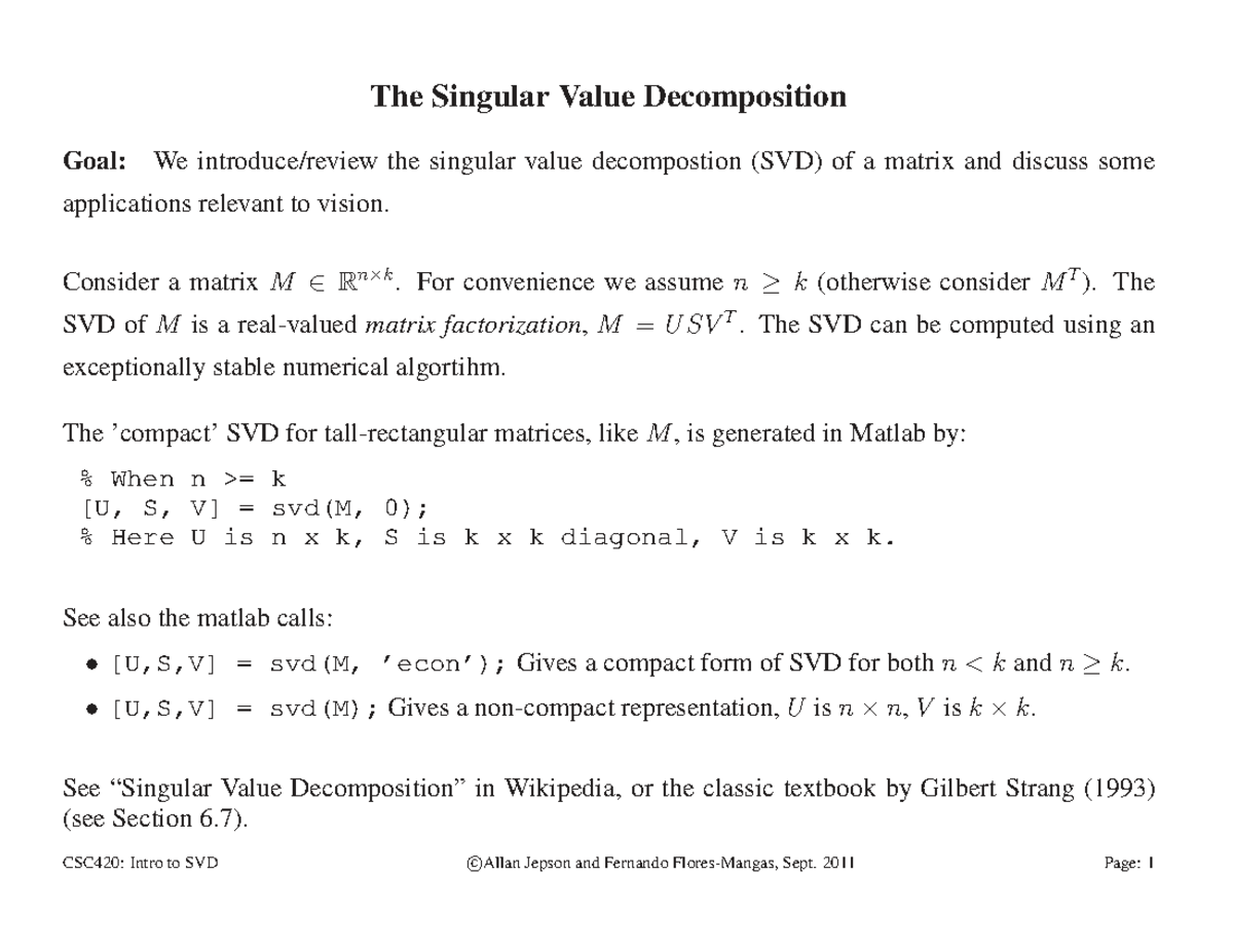 CSC420: Intro to SVD - Comprehensive Notes on Singular Value ...