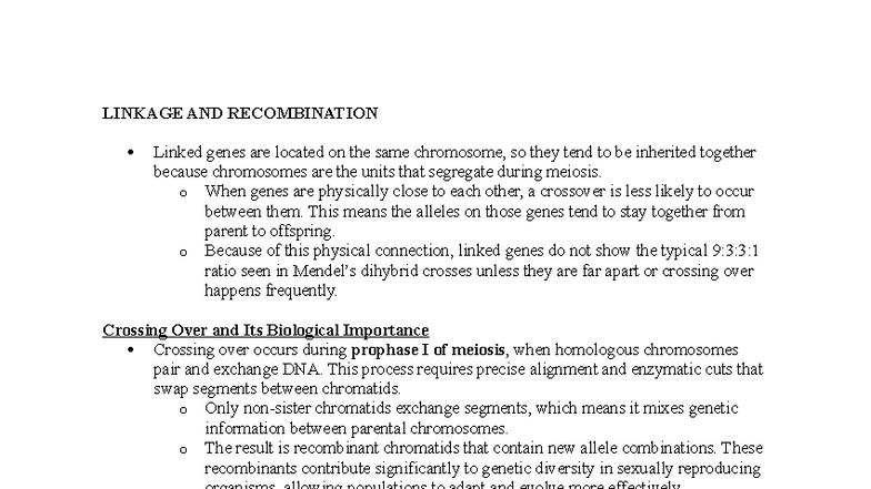 Genetics Exam 3 Notes: Linkage, Recombination, and Eukaryotic Control ...