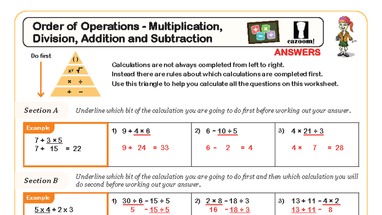 GCSE Maths: Order of Operations (BODMAS) - Worksheet Answers - Studocu